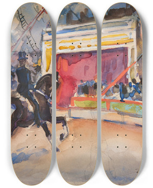 Triptych art skateboard deck of Ivan Ivanec Scena Z Cyrku Jedziec Na Koniu by Ivan Ivanec (1893-1946)