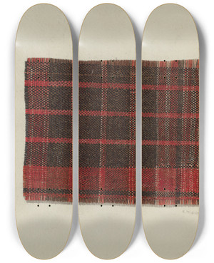 Triptych art skateboard deck of Raymond Manupelli Piece Of Wool Plaid by Raymond Manupelli