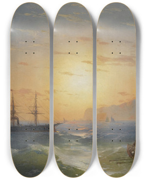 Triptych art skateboard deck of Ivan Konstantinovich Aivazovsky Shipping Off Ischia by Ivan Konstantinovich Aivazovsky (1817-1900)