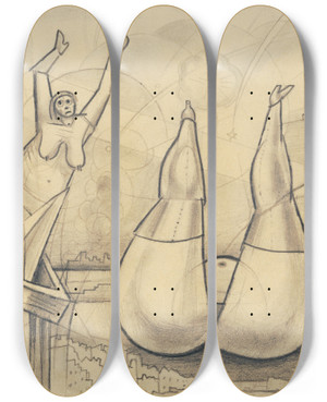 Triptych art skateboard deck of Karl Wiener Apokalypse by Karl Wiener (1901-1949)