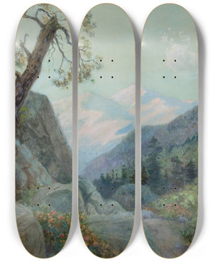Triptych art skateboard deck of William Lees Judson Mountain Trail by William Lees Judson (1842-1928)