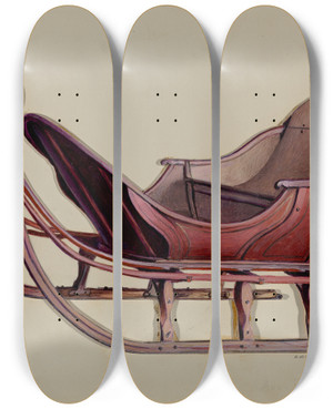 Triptych art skateboard deck of Aaron Fastovsky One Horse Sleigh by Aaron Fastovsky