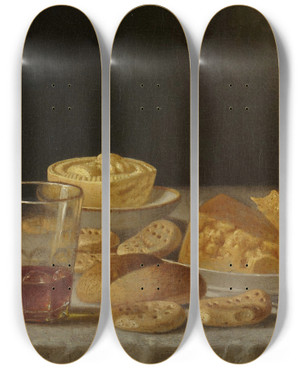 Triptych art skateboard deck of John F Francis Still Life by John F Francis (1808-1886)