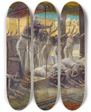 Triptych art skateboard deck of James Tissot The Queen Of Sheba Visits Solomon by James Tissot (1836-1902)