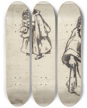Triptych art skateboard deck of Hans Nikolaj Hansen Forargelsen by Hans Nikolaj Hansen (1853-1923)