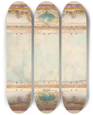 Triptych art skateboard deck of Julesedmondcharles Lachaise Design For A Ceiling With Trompe Loeil Balustrade And Putti by Jules-Edmond-Charles Lachaise (1897) Triptych art skateboard deck of Julesedmondcharles Lachaise Design For A Ceiling With Trompe Loeil Balustrade And Putti by Jules-Edmond-Charles Lachaise (1897)
