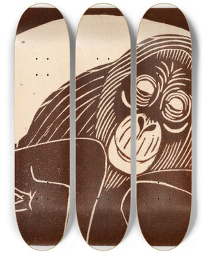 Triptych art skateboard deck of Samuel Jessurun De Mesquita Orangoetan by Samuel Jessurun De Mesquita (1868-1944)
