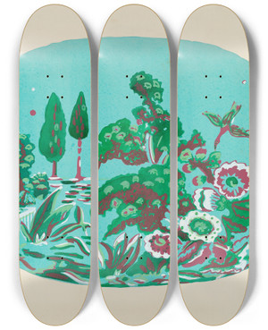 Triptych art skateboard deck of American 20Th Century Bandbox Design_1 by American 20Th Century
