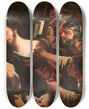 Triptych art skateboard deck of Follower Of Guercino The Betrayal Of Christ by Follower Of Guercino (1591-1666)