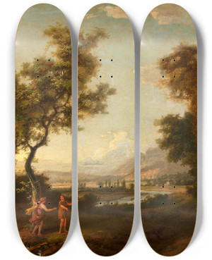 Triptych art skateboard deck of Albert Christoph Dies Ideale Landschaft by Albert Christoph Dies (1755-1822)