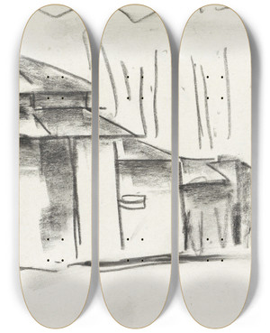 Triptych art skateboard deck of Leo Gestel Schetsblad Met Huis by Leo Gestel (1881-1941)