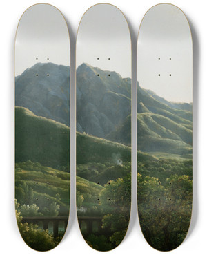 Triptych art skateboard deck of Jeanjosephxavier Bidauld View Of Bridge And The Town Of Cava Kingdom Of Naples by Jean Joseph Xavier Bidauld (1758-1846)