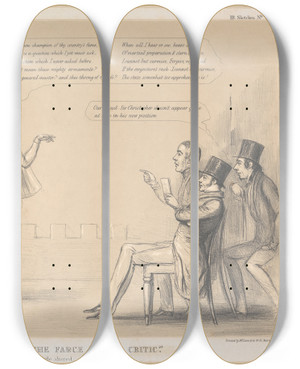 Triptych art skateboard deck of John Doyle A Scene From The Farce Of The Critic A Little Altered by John Doyle (1939)