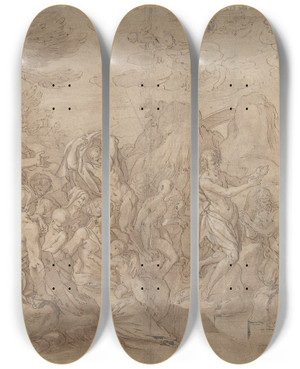 Triptych art skateboard deck of Maerten De Vos Baptism Of Christ by Maerten De Vos (1532-1603)