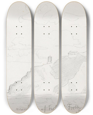 Triptych art skateboard deck of Adolph Tidemand St Abbs Head by Adolph Tidemand (1814-1876)