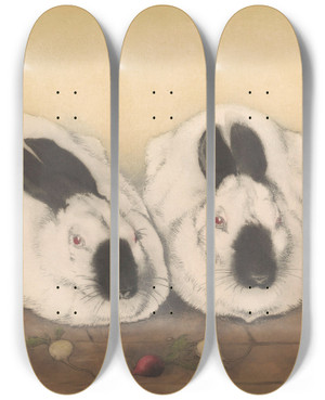Triptych art skateboard deck of Frans Everbag Twee Ruskonijnen by Frans Everbag (1877-1947)
