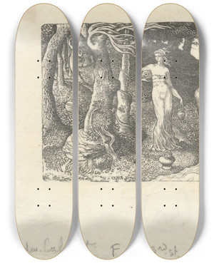 Triptych art skateboard deck of Edward Calvert The Brook by Edward Calvert (1799-1883)