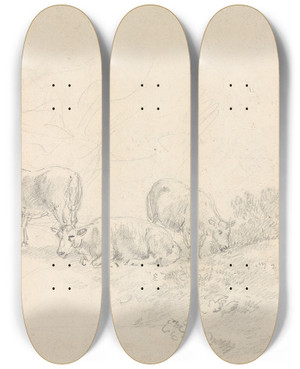 Triptych art skateboard deck of Sawrey Gilpin Three Sheep_2 by Sawrey Gilpin (1733-1807)