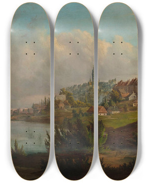 Triptych art skateboard deck of Wojciech Gerson View Of The Old Town And The New Town From North by Wojciech Gerson (1831-1901)