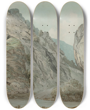 Triptych art skateboard deck of William Day Ilam Rock Dovedale by William Day (1764-1807)