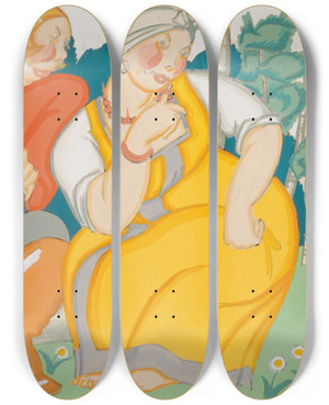 Triptych art skateboard deck of Mikhail Pelopidovich Lattry The Accordion Player by Mikhail Pelopidovich Lattry (1875-1942)