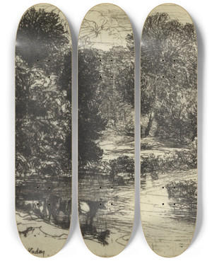 Triptych art skateboard deck of Francis Seymour Haden Kenarth by Francis Seymour Haden (1818-1910)