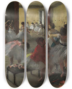 Triptych art skateboard deck of Edgar Degas The Dance Class_1 by Edgar Degas (1834-1917)