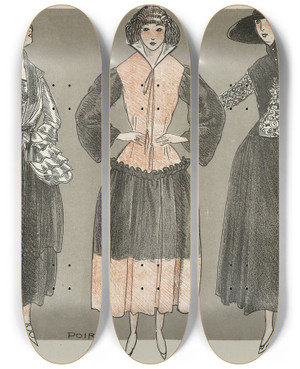 Triptych art skateboard deck of Fernand Simon Poiret by Fernand Simeon (1884-1928)