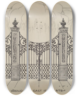 Triptych art skateboard deck of Lucien Verbeke Iron Gates by Lucien Verbeke