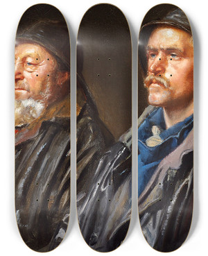 Triptych art skateboard deck of Michael Ancher To Fiskere by Michael Ancher (1849-1927)