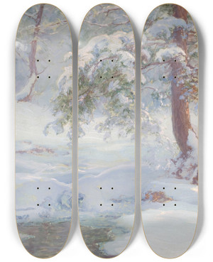 Triptych art skateboard deck of Walter Launt Palmer A Winter Idyll by Walter Launt Palmer (1854-1932)