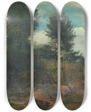 Triptych art skateboard deck of Lionel Constable View On The River Sid Near Sidmouth by Lionel Constable (1828-1887)