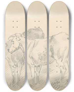 Triptych art skateboard deck of Sawrey Gilpin Two Cows by Sawrey Gilpin (1733-1807)