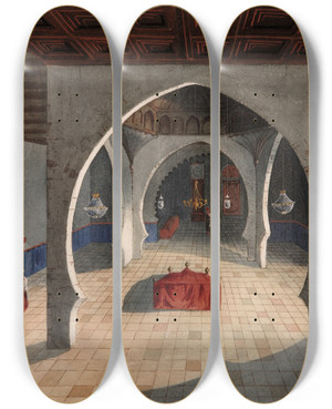 Triptych art skateboard deck of Eduardo Flrez Ibez A Mosque by Eduardo Florez Ibanez (1871-1889)