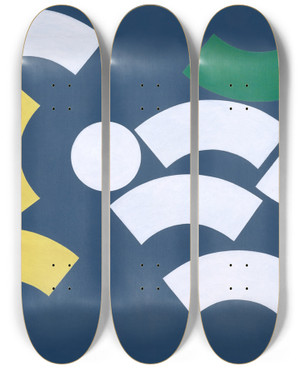 Triptych art skateboard deck of Sophie Taeuberarp Composition With Circle And Circle Segments by Sophie Taeuber-Arp (1889-1943)