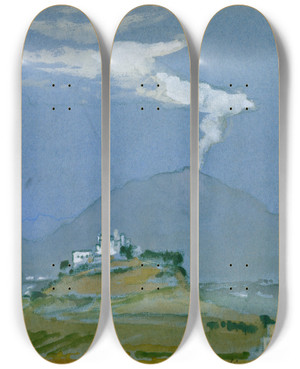 Triptych art skateboard deck of Arthur Bowen Davies Landscape Camaldoli_1 by Arthur Bowen Davies (1862-1928)