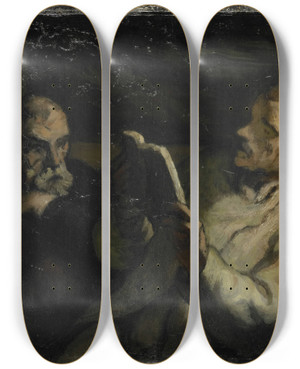 Triptych art skateboard deck of Honor Daumier The Reading_2 by Honore Daumier (1808-1879)