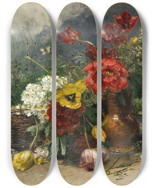 Triptych art skateboard deck of Anna Peters A Floral Still Life by Anna Peters (1843-1926)