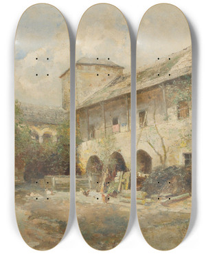 Triptych art skateboard deck of Paul Unbereit Teisenhoferhof In Weienkirchen In The Wachau by Paul Unbereit (1884-1937)