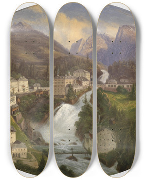 Triptych art skateboard deck of Emil Ludwig Lhr Blick Auf Bad Gastein by Emil Ludwig Lohr (1809-1876)