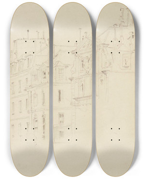 Triptych art skateboard deck of Frdric Houbron Faades Dimmeubles Parisiens Du Xviime Sicle by Frederic Houbron (1851-1908)
