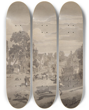 Triptych art skateboard deck of Henry Monro High Street At Bushey Hertfordshire by Henry Monro (1791-1814)
