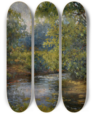 Triptych art skateboard deck of Constantin Westchiloff Stream In New England by Constantin Westchiloff (1877-1945)