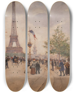 Triptych art skateboard deck of Jean Braud Entre De Lexposition Universelle De 1889 by Jean Beraud (1849-1935)