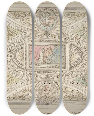 Triptych art skateboard deck of Felice Giani Design For A Ceiling With Decoration Related To Virgils Sixth Canto by Felice Giani (1758-1823)