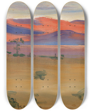 Triptych art skateboard deck of Akseli Gallenkallela Sunset On The Savannah by Akseli Gallen Kallela (1865-1931)