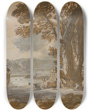 Triptych art skateboard deck of Benjamin West A Classical Landscape by Benjamin West (1738-1820)