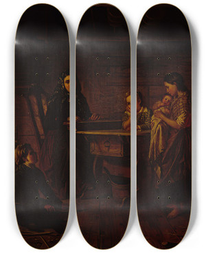 Triptych art skateboard deck of Robert Wilhelm Ekman Kreeta Haapasalo Playing The Kantele by Robert Wilhelm Ekman (1808-1873)