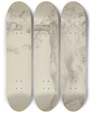 Triptych art skateboard deck of Jakob Becker Old Tree by Jakob Becker (1810-1872)