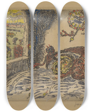 Triptych art skateboard deck of James Ensor De Luiheid_1 by James Ensor (1860-1949)